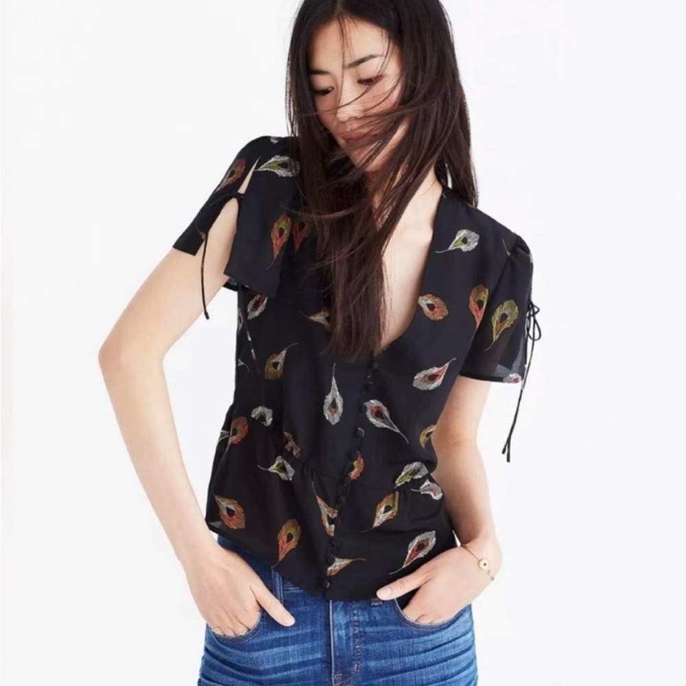 MADEWELL Belle Silk Blouse in Peacock Feathers